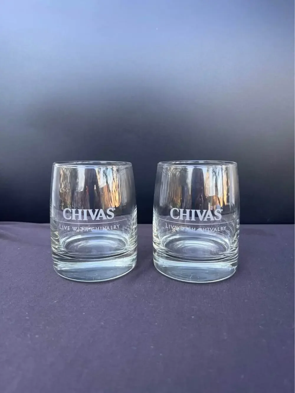 2 vintage Chivas Regal scotch whiskey lowball glasses